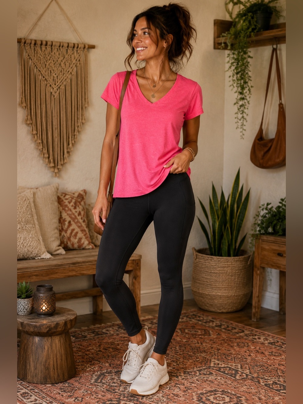 🔥 90 Degree By Reflex Hot Pink V-Neck Short Sleeve Tee